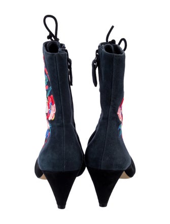 Tory Burch Suede Floral Print Lace-Up Boots