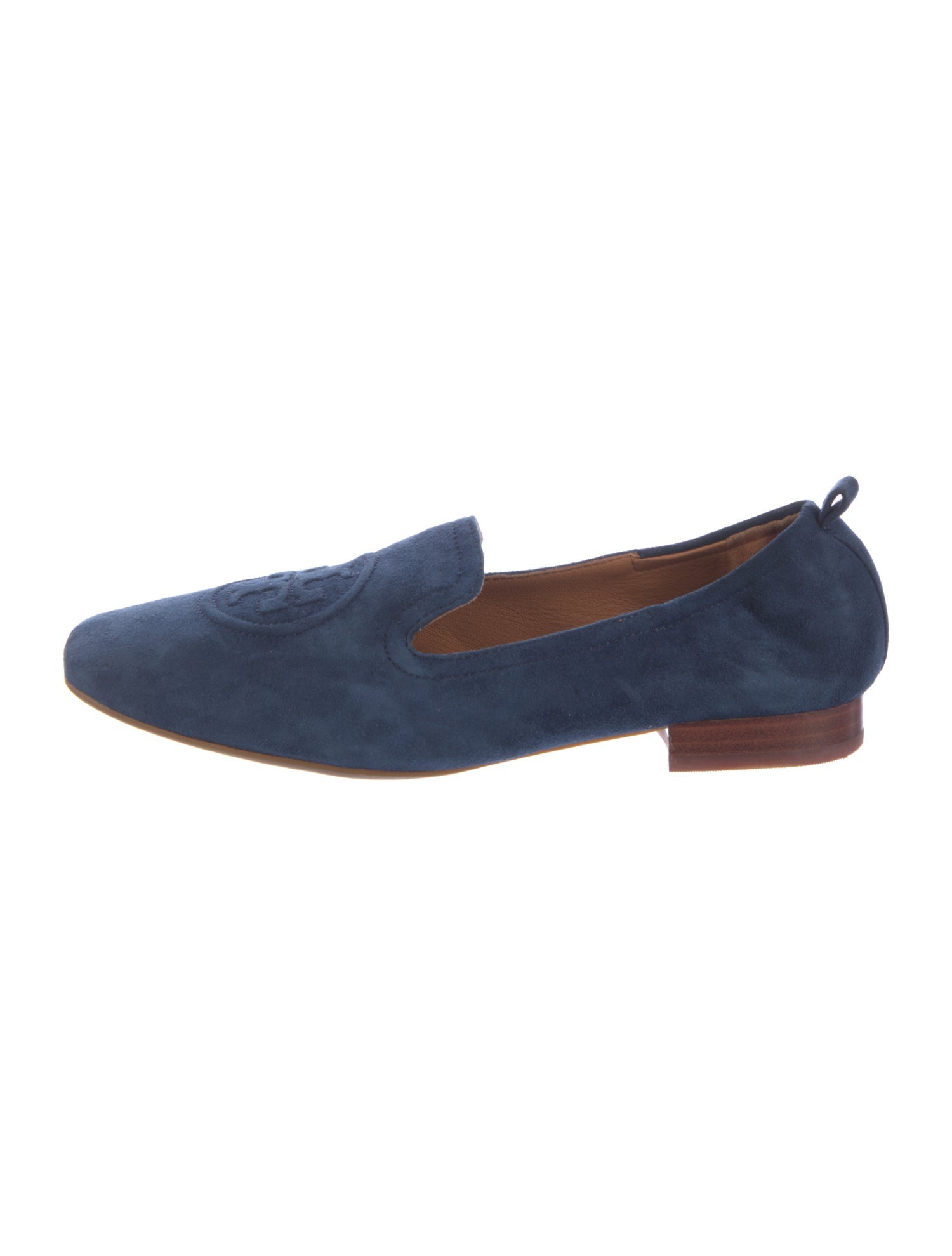 Tory Burch Suede Embroidered Accent Loafers