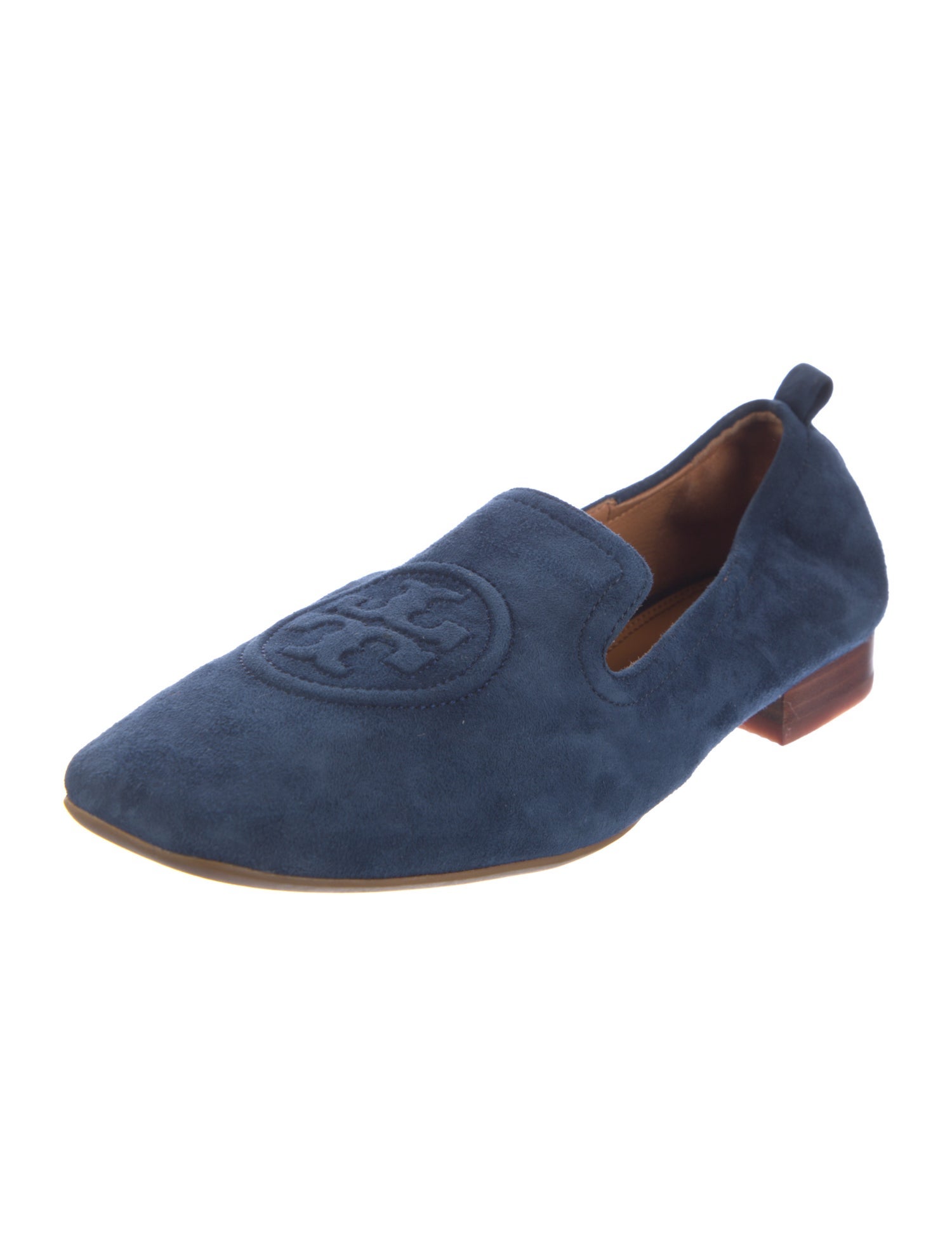 Tory Burch Suede Embroidered Accent Loafers