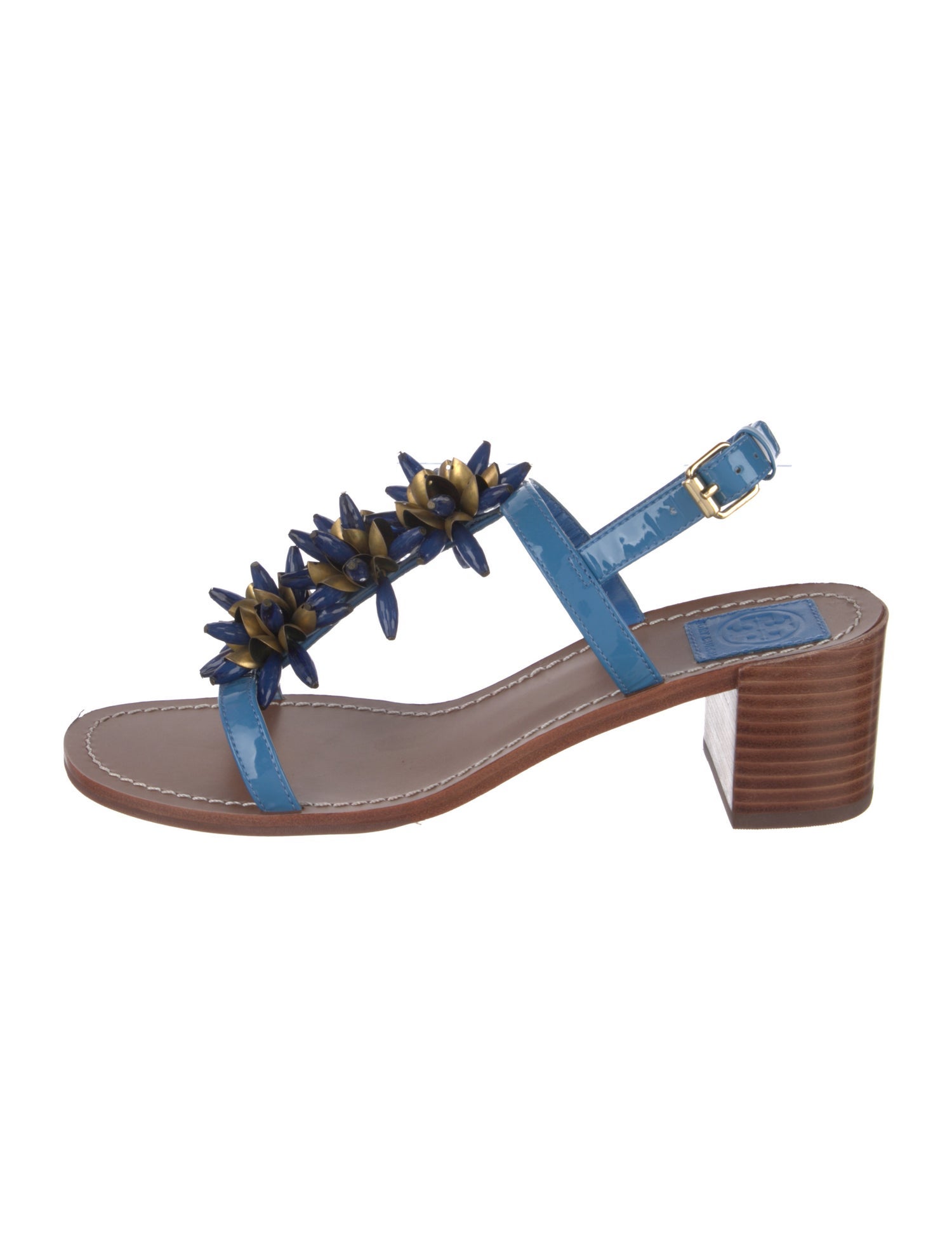 Tory Burch Patent Leather Beaded Accents T-Strap Sandals