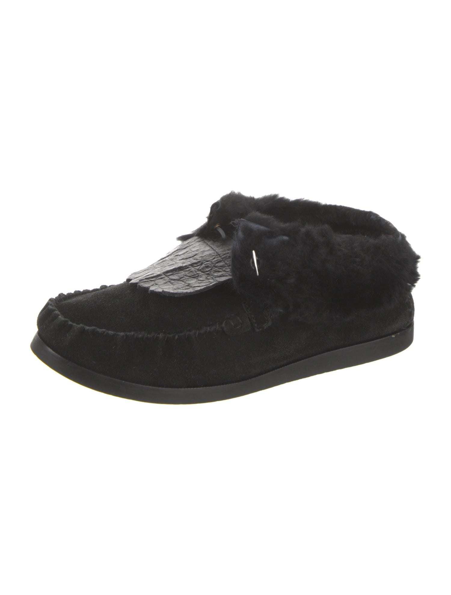 Tory Burch Suede Fur Trim Moccasins