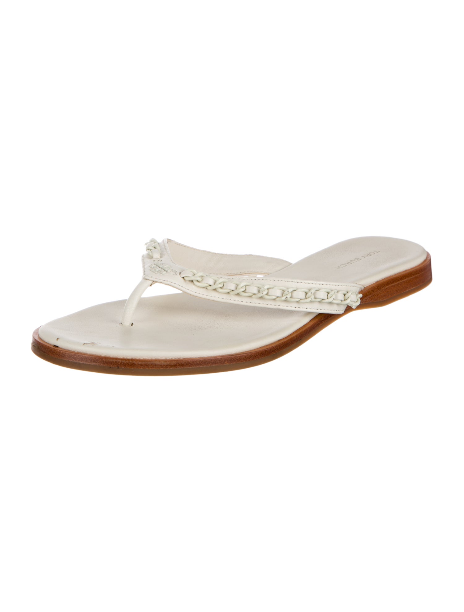 Tory Burch Leather Chain-Link Accents Slides