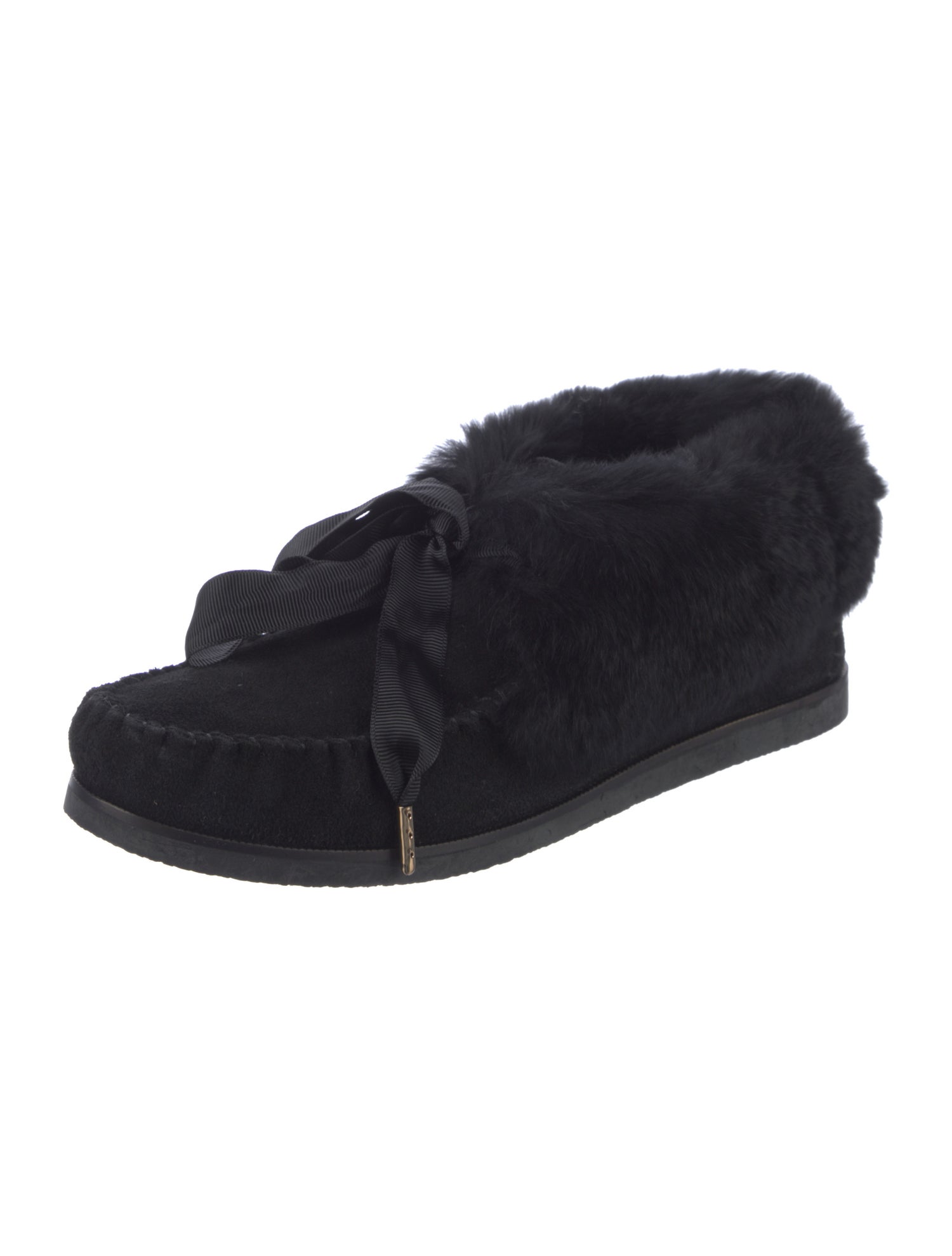 Tory Burch Suede Fur Trim Moccasins