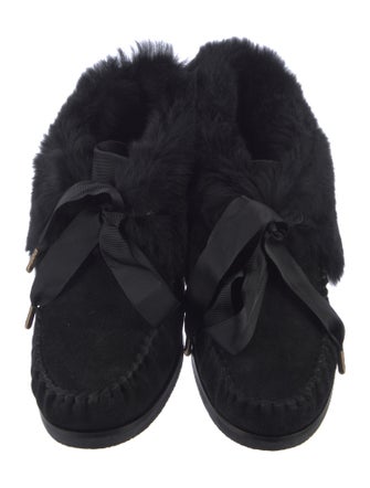 Tory Burch Suede Fur Trim Moccasins