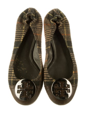Tory Burch Leather Houndstooth Print Ballet Flats