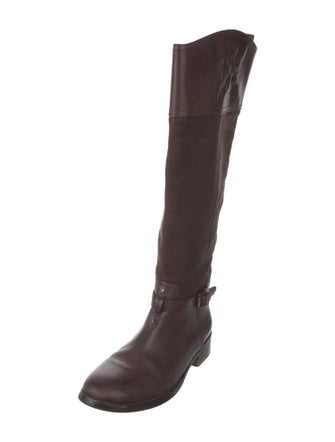 Tory Burch Leather Embroidered Accent Riding Boots