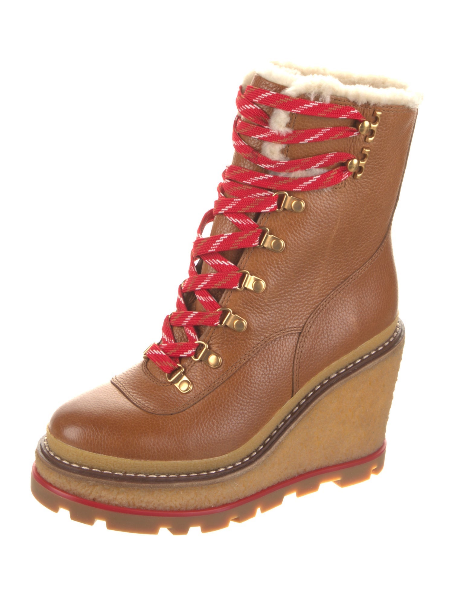 Tory Burch Leather Fur Trim Combat Boots