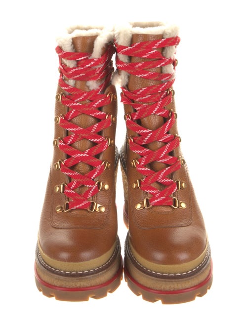 Tory Burch Leather Fur Trim Combat Boots