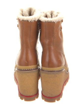 Tory Burch Leather Fur Trim Combat Boots