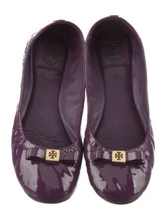 Tory Burch Patent Leather Bow Accents Ballet Flats