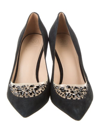 Tory Burch Suede Crystal Embellishments Pumps