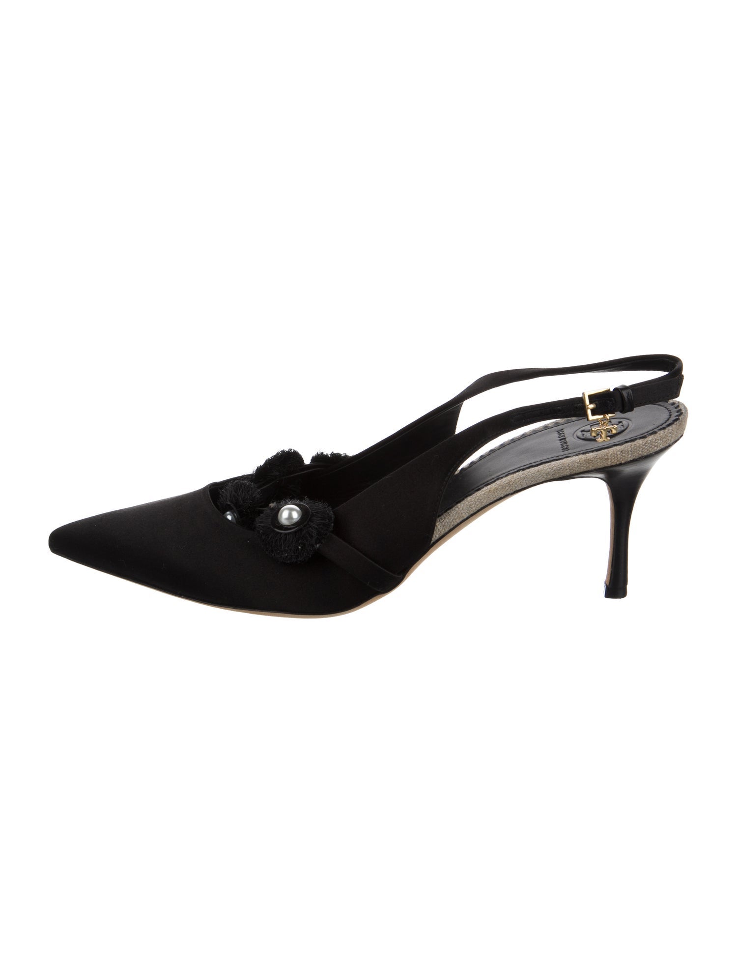 Tory Burch Satin Fringe Trim Accent Slingback Pumps