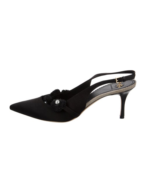 Tory Burch Satin Fringe Trim Accent Slingback Pumps