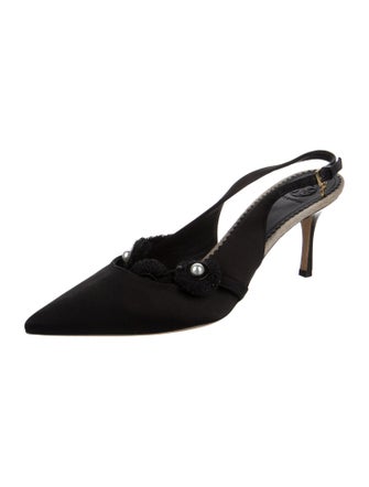 Tory Burch Satin Fringe Trim Accent Slingback Pumps