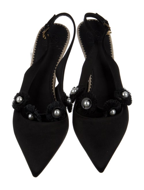 Tory Burch Satin Fringe Trim Accent Slingback Pumps