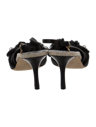 Tory Burch Satin Fringe Trim Accent Slingback Pumps