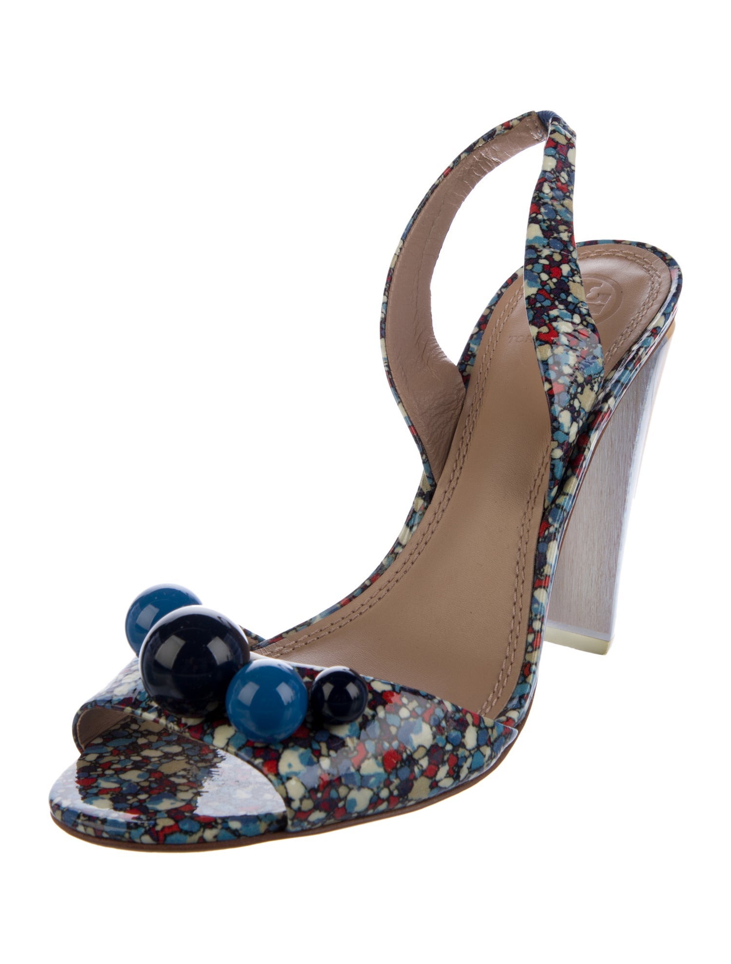 Tory Burch Patent Leather Printed Slingback Sandals