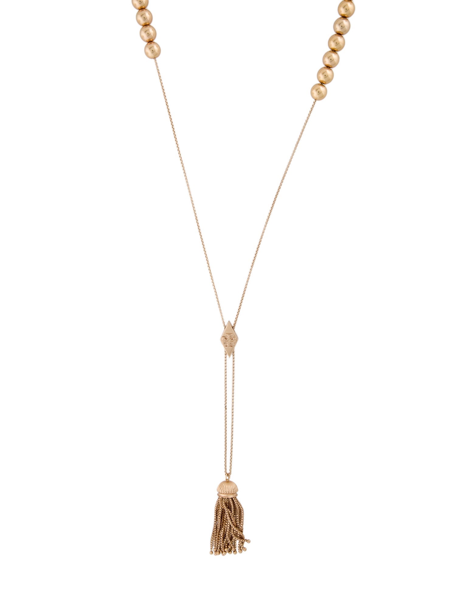 Tory Burch Beaded Tassel Bolo Necklace