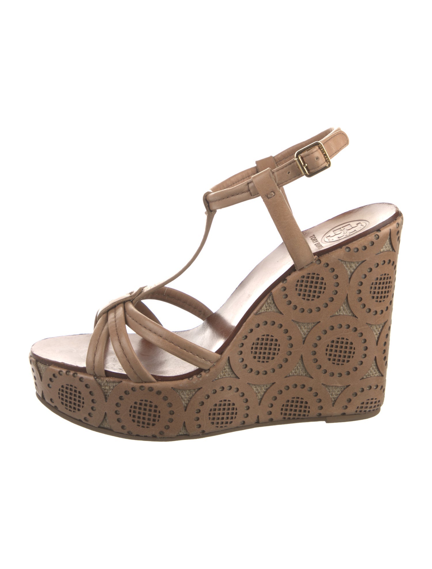 Tory Burch Leather Lasercut Accents T-Strap Sandals
