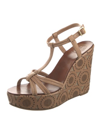 Tory Burch Leather Lasercut Accents T-Strap Sandals
