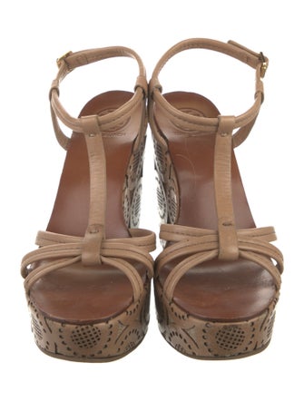 Tory Burch Leather Lasercut Accents T-Strap Sandals