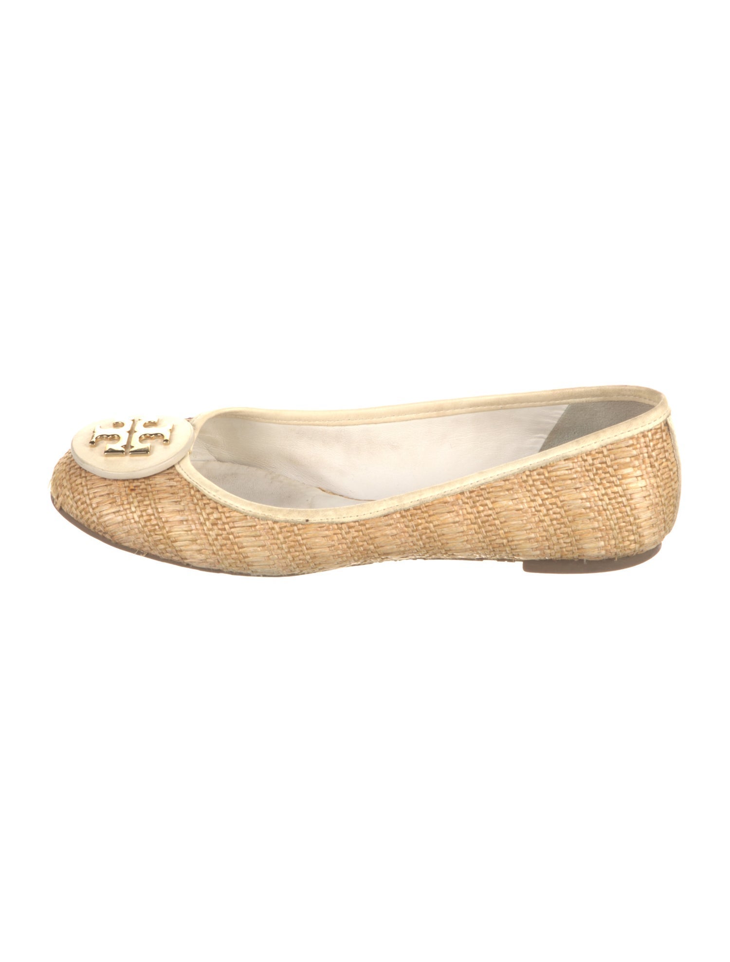 Tory Burch Raffia Leather Trim Embellishment Ballet Flats