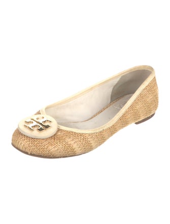 Tory Burch Raffia Leather Trim Embellishment Ballet Flats