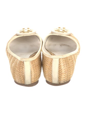 Tory Burch Raffia Leather Trim Embellishment Ballet Flats