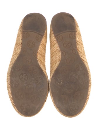 Tory Burch Raffia Leather Trim Embellishment Ballet Flats