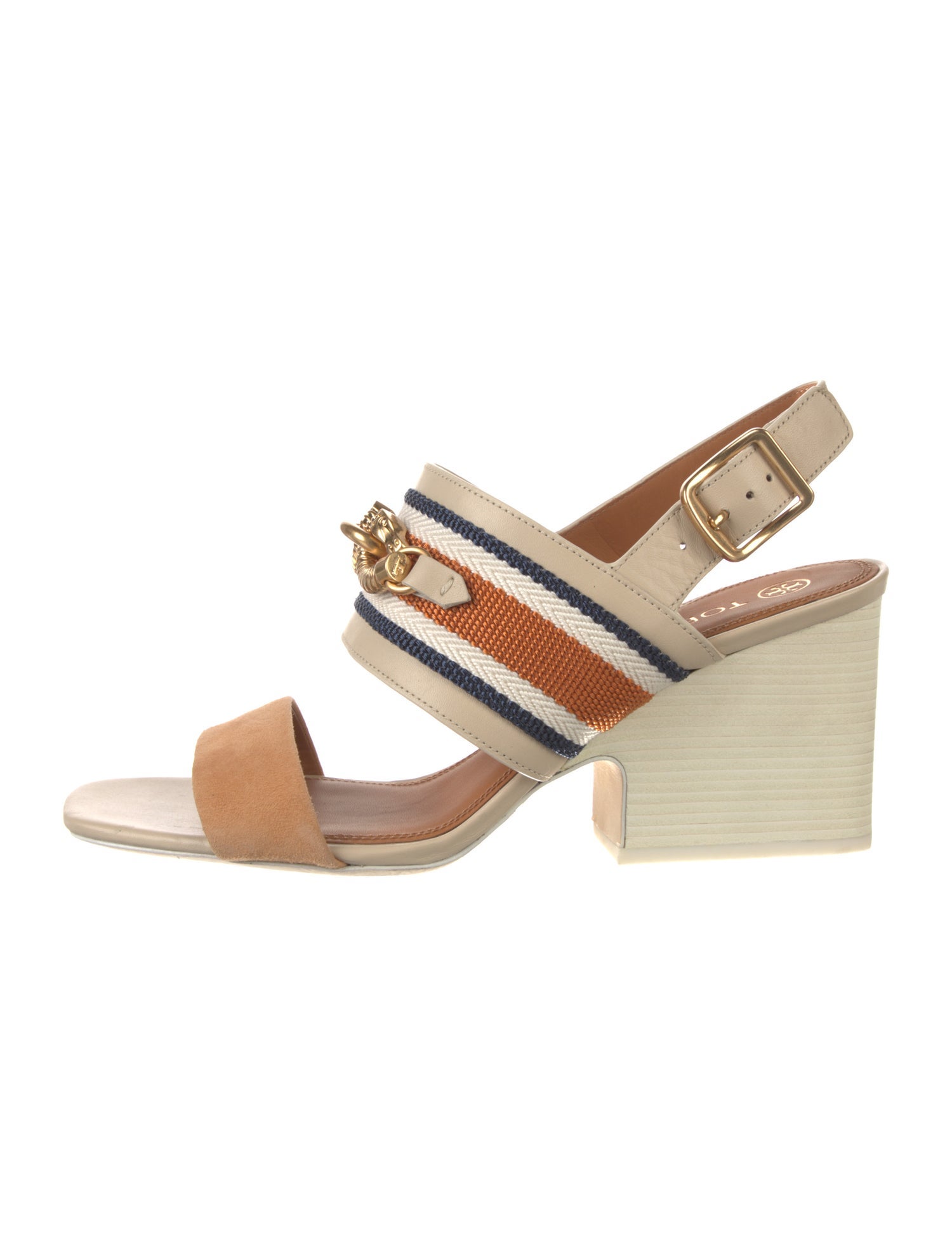 Tory Burch Leather Chain-Link Accents Slingback Sandals