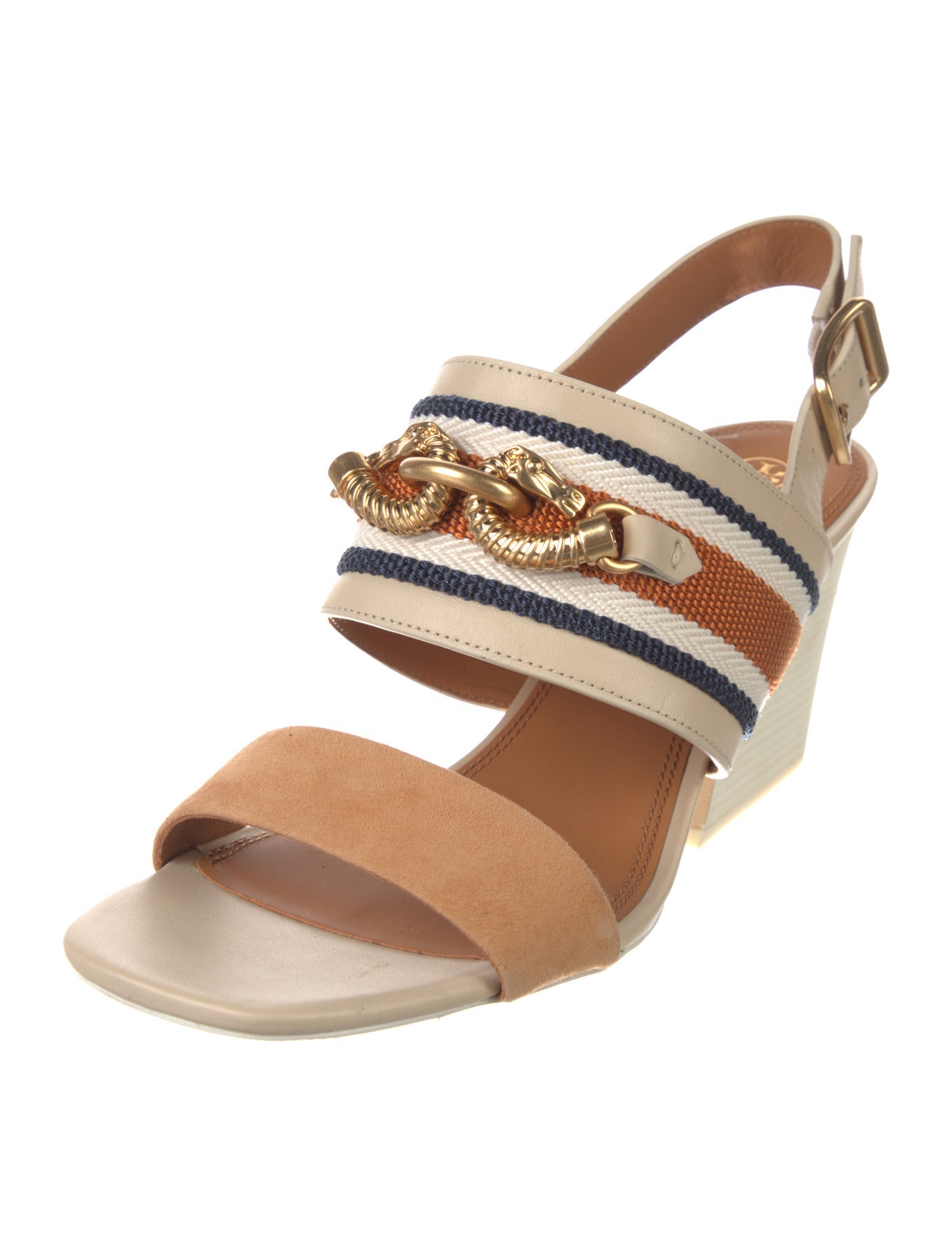 Tory Burch Leather Chain-Link Accents Slingback Sandals