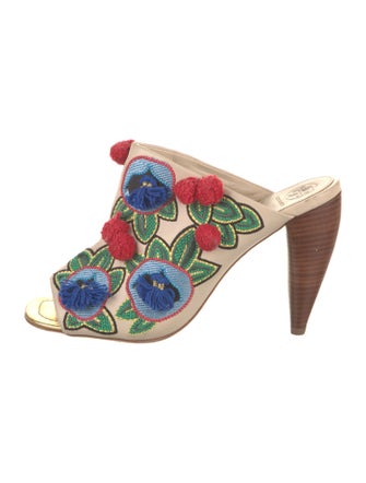 Tory Burch Leather Floral Print Slides