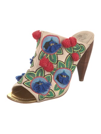 Tory Burch Leather Floral Print Slides