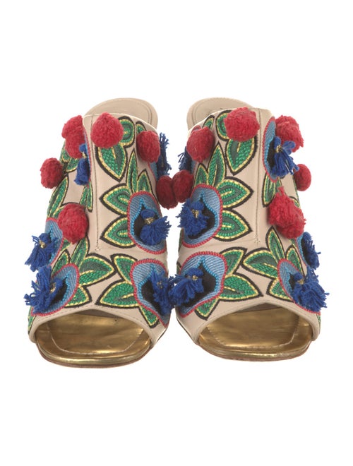 Tory Burch Leather Floral Print Slides