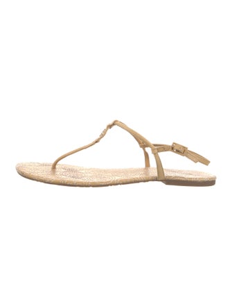 Tory Burch Leather Embroidered Accent T-Strap Sandals