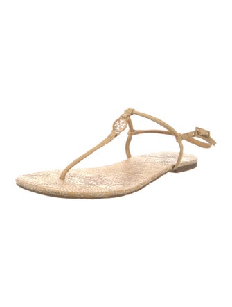 Tory Burch Leather Embroidered Accent T-Strap Sandals