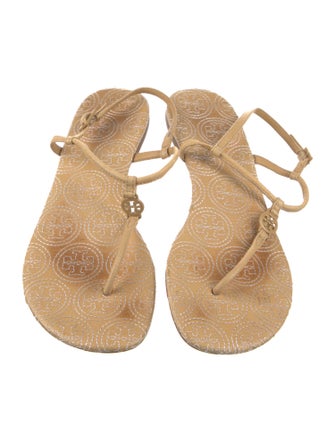 Tory Burch Leather Embroidered Accent T-Strap Sandals