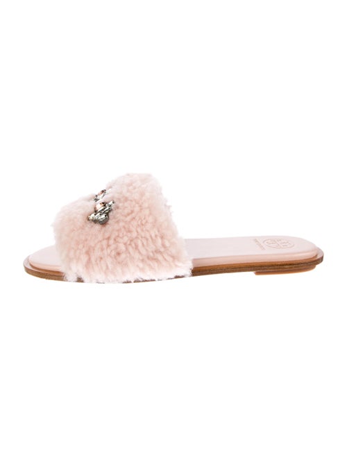 Tory Burch Fur Crystal Embellishments Slides