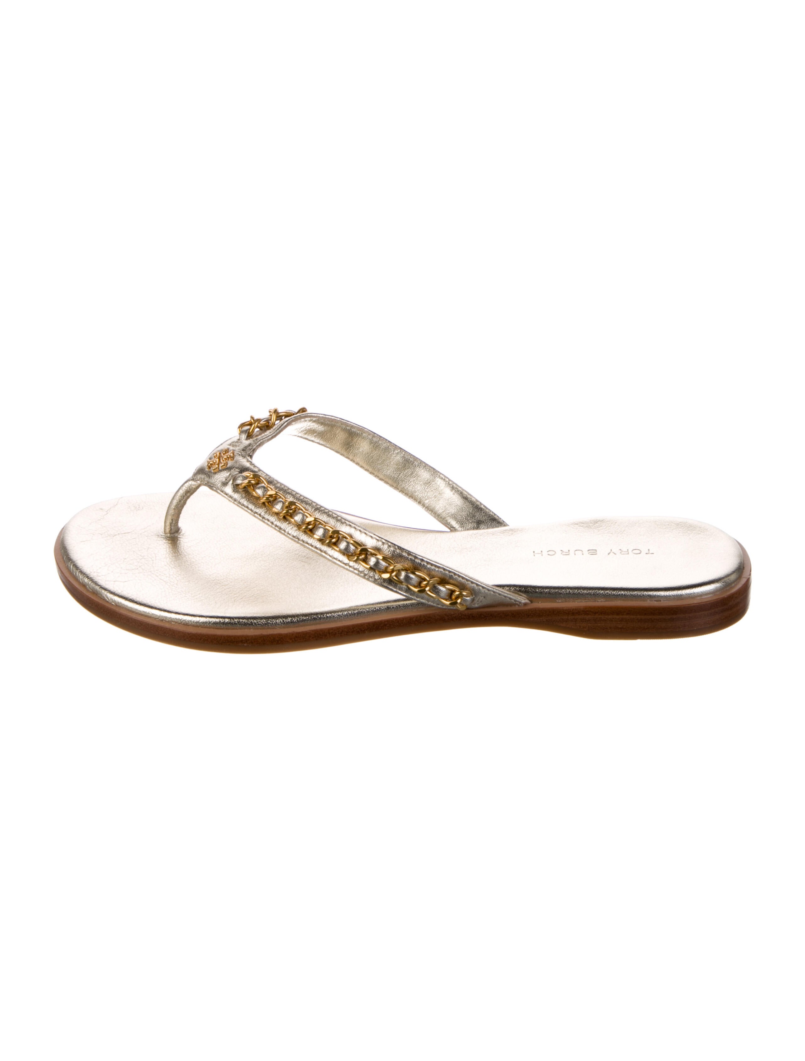 Tory Burch Leather Chain-Link Accents Slides