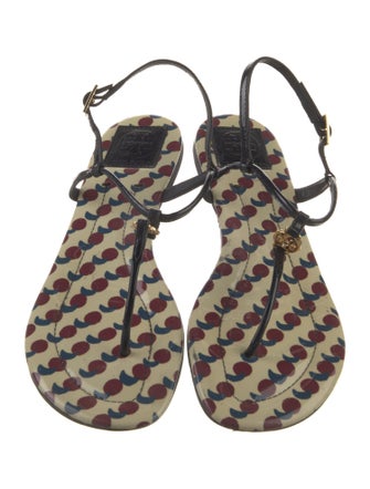 Tory Burch Patent Leather Printed T-Strap Sandals