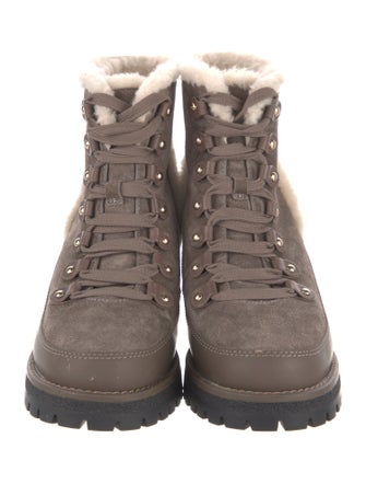 Tory Burch Suede Fur Trim Combat Boots