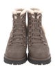 Tory Burch Suede Fur Trim Combat Boots