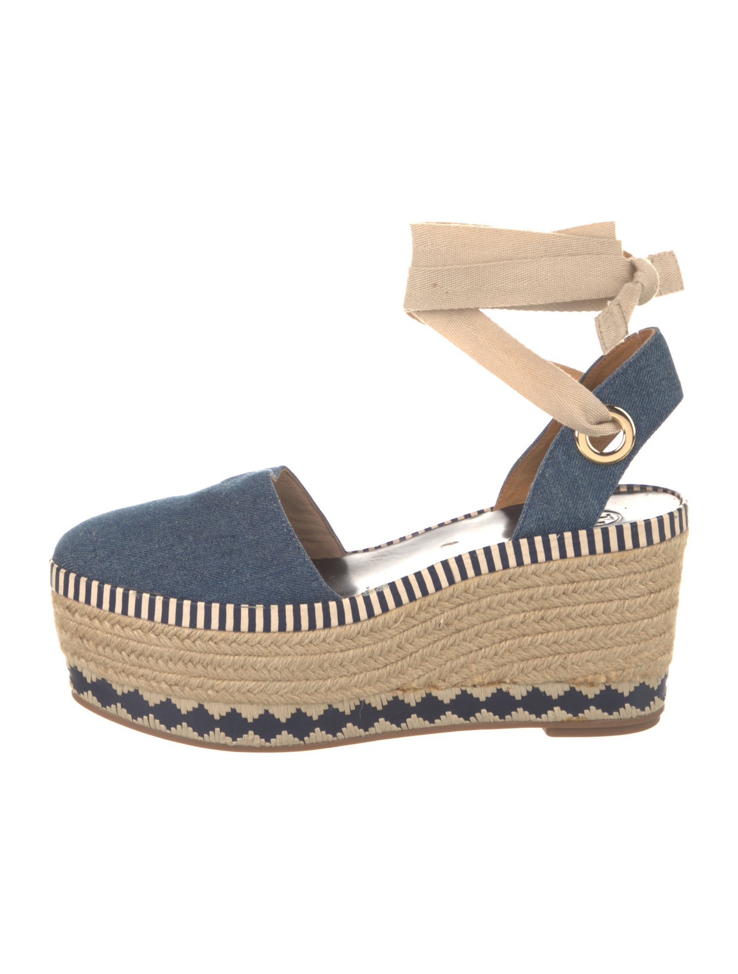 Tory Burch Denim Colorblock Pattern Espadrilles