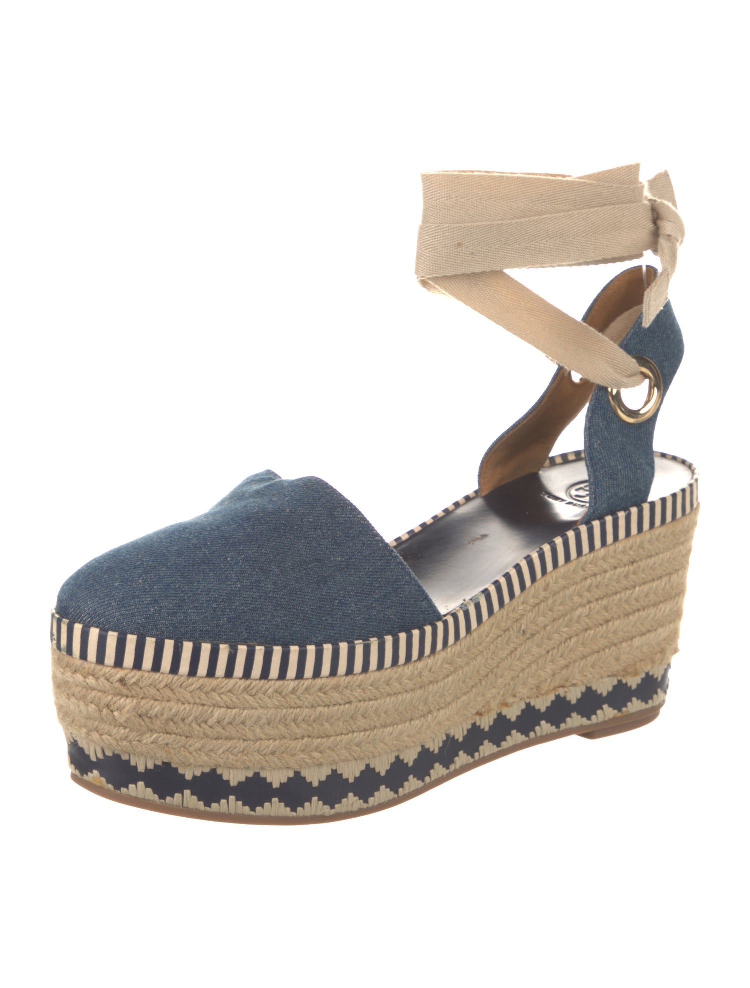 Tory Burch Denim Colorblock Pattern Espadrilles