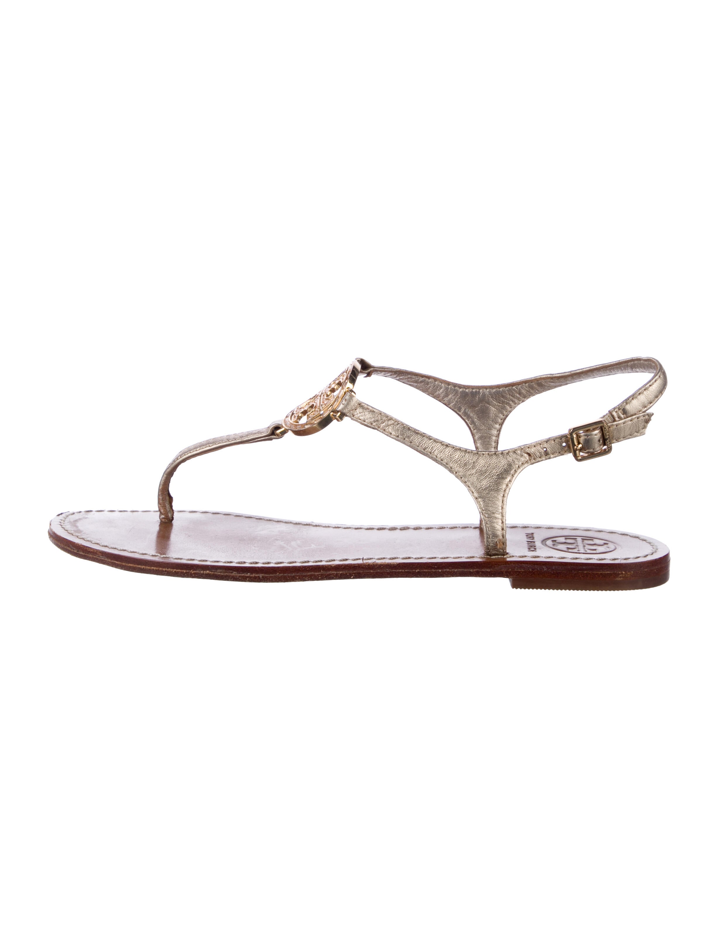Tory Burch Leather Crystal Embellishments T-Strap Sandals