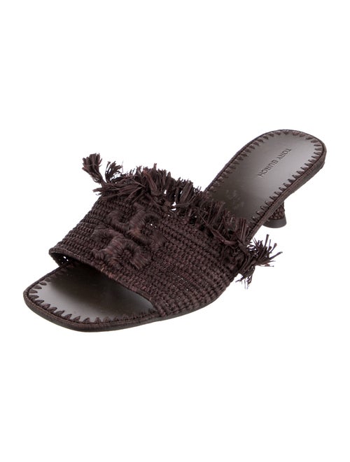 Tory Burch Raffia Fringe Trim Accent Slides