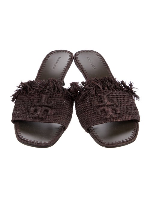 Tory Burch Raffia Fringe Trim Accent Slides