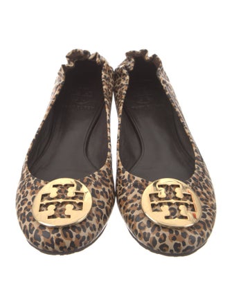 Tory Burch Leather Animal Print Ballet Flats