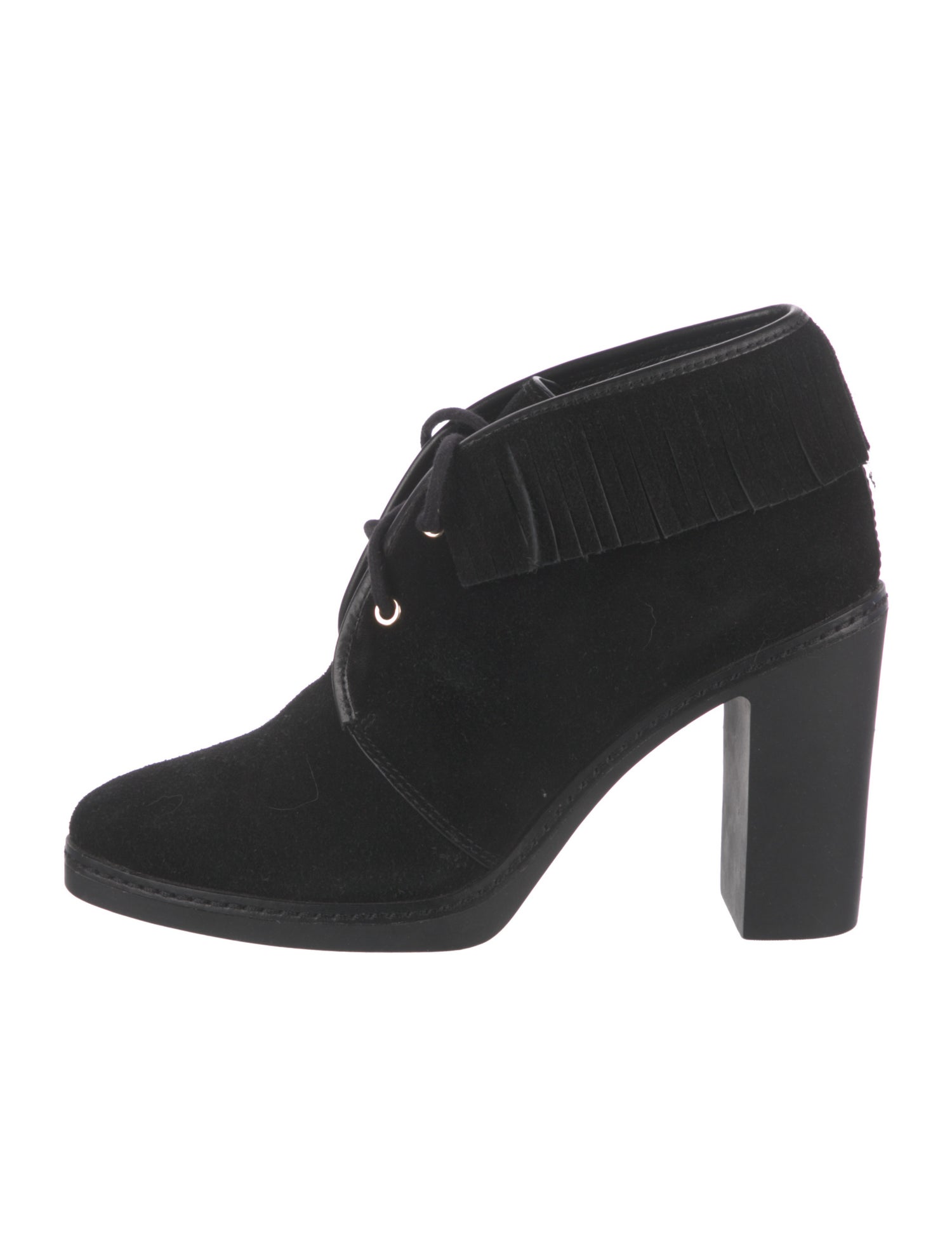 Tory Burch Suede Fringe Trim Accent Lace-Up Boots