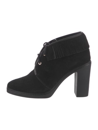 Tory Burch Suede Fringe Trim Accent Lace-Up Boots